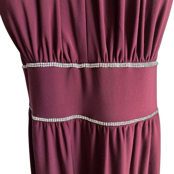 NWT OLEG CASSINI Wine Rhinestone Keyhole Sheath Gown 16 Formal - Picture 9 of 16